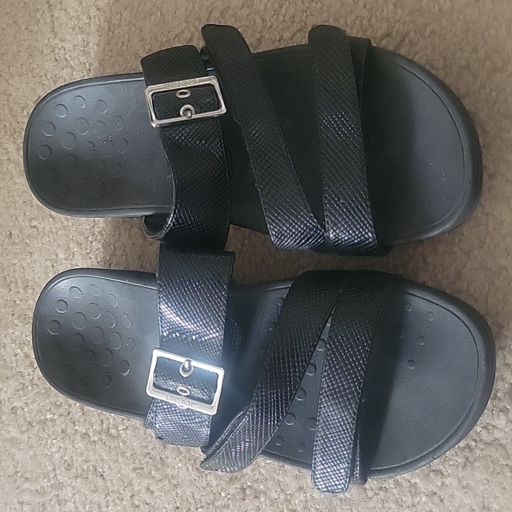 Vionic Womens Black Rio Lizard Strappy Sandals TVW5228 Shoes Sz 9